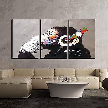 Amazon.co.jp: 現代の額入りキャンバス 絵画 考える ゴリラ サル